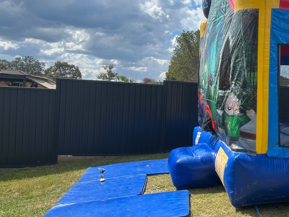Themed jumping castle viewed from the side